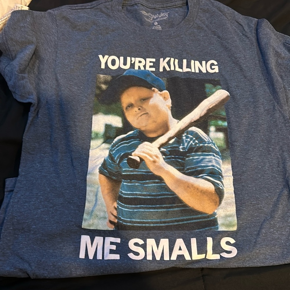 Blueish grey Small “Your killing me smalls” with picture. T-shirt